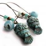 Turquoise owl earrings