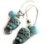 Turquoise owl earrings