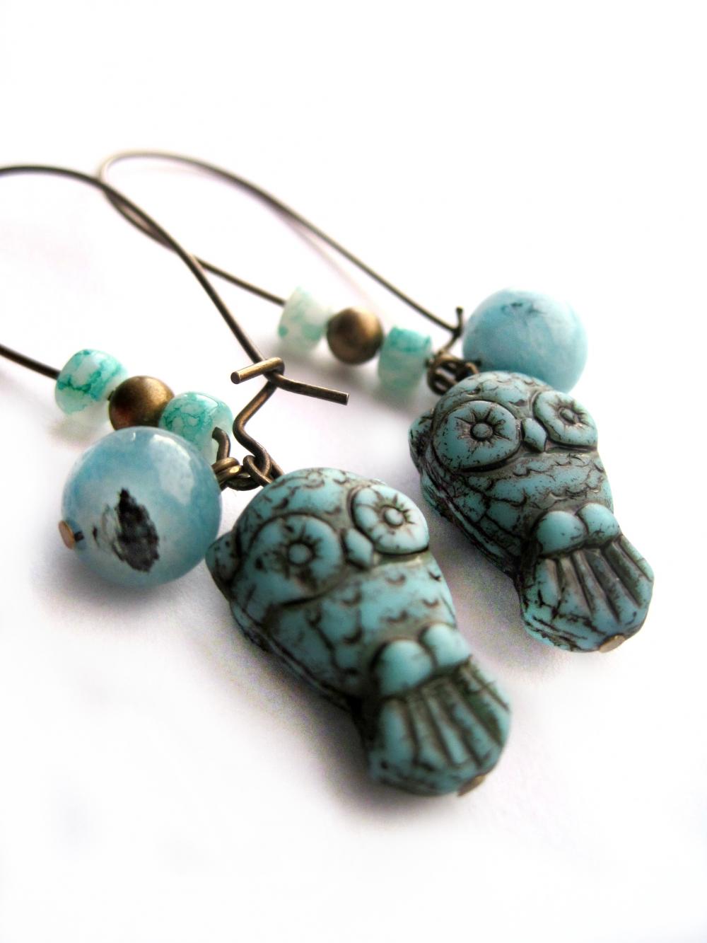 Turquoise owl earrings